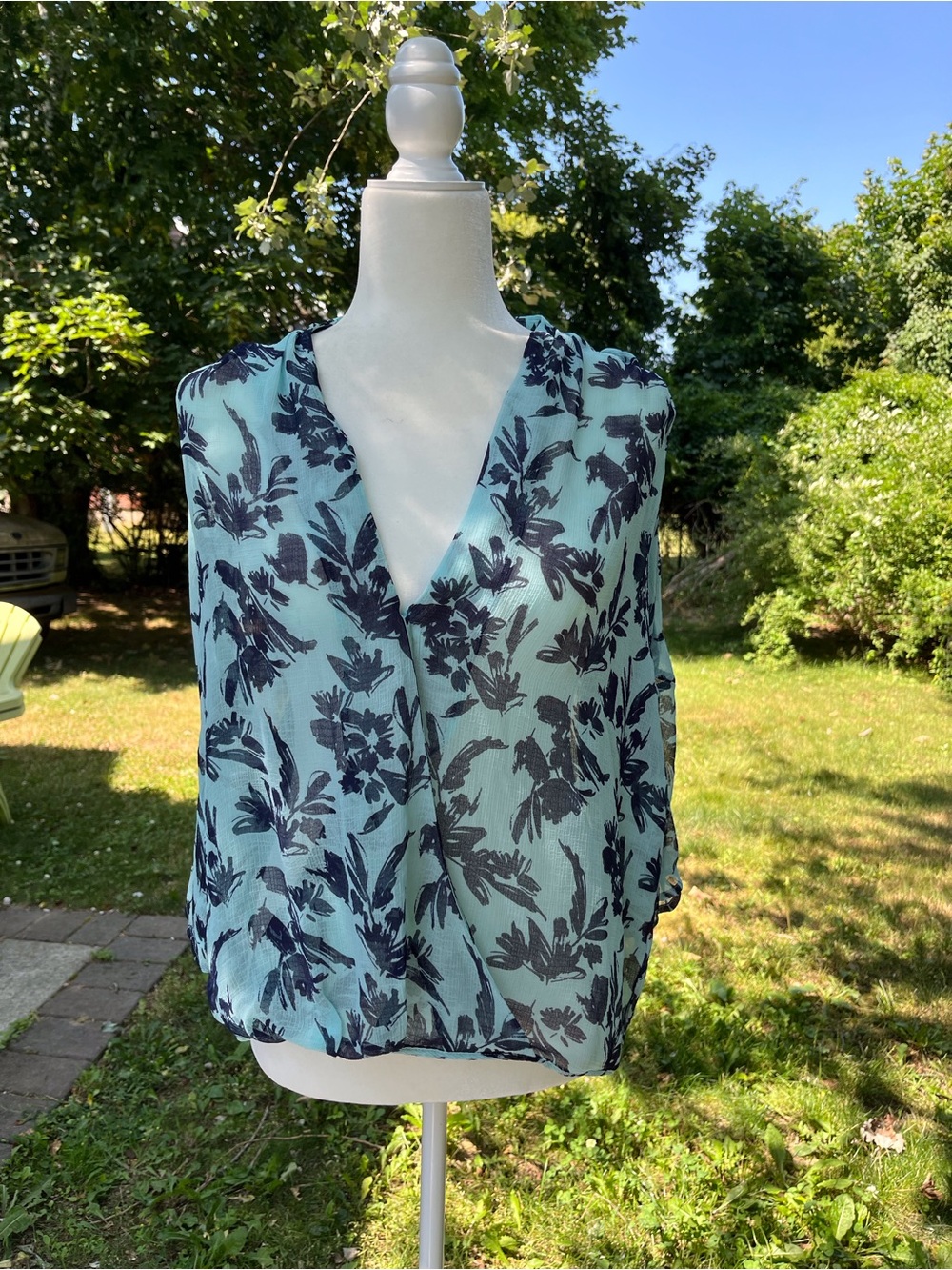 Chelsea28 Surplice Blouse Light Blue Foral